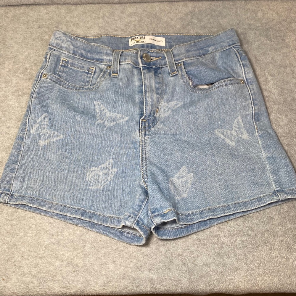 Signature Levi Strauss High Rise Shorts Girl's Size 12 Blue Butterfly Print EUC